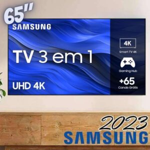 Smart TV 65″ Samsung UHD 3 em 1 Processador Crystal 4K, Gaming Hub Tela sem Limites Bixby Alexa Comando de Voz – Nova Linha 2023