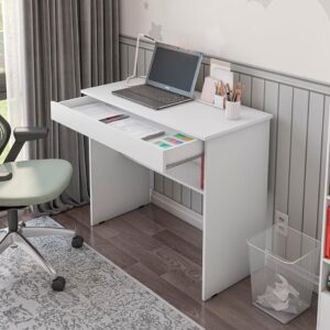 Escrivaninha/Mesa de Computador com 1 Gaveta e Prateleira Organizadora para Quarto ou Escritório de Estudo – Cores